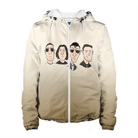 Женская куртка 3D с принтом Arctic Monkeys 1 в Белгороде, ткань верха — 100% полиэстер, подклад — флис | прямой крой, подол и капюшон оформлены резинкой с фиксаторами, два кармана без застежек по бокам, один большой потайной карман на груди. Карман на груди застегивается на липучку | 