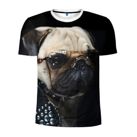 Мужская футболка 3D спортивная с принтом Бульдог в очках в Белгороде, 100% полиэстер с улучшенными характеристиками | приталенный силуэт, круглая горловина, широкие плечи, сужается к линии бедра | бульдог в очках | домашнее | животное | клепки | кожа | металлист | очки | пес | прикол | рокер | собака | умный | ученый | французский