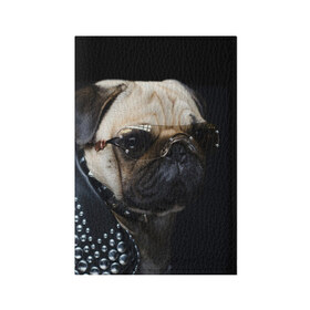 Обложка для паспорта матовая кожа с принтом Бульдог в очках в Белгороде, натуральная матовая кожа | размер 19,3 х 13,7 см; прозрачные пластиковые крепления | бульдог в очках | домашнее | животное | клепки | кожа | металлист | очки | пес | прикол | рокер | собака | умный | ученый | французский