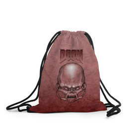 Рюкзак-мешок 3D с принтом Демон (Doom classic) в Белгороде, 100% полиэстер | плотность ткани — 200 г/м2, размер — 35 х 45 см; лямки — толстые шнурки, застежка на шнуровке, без карманов и подкладки | розовый | скелет | череп