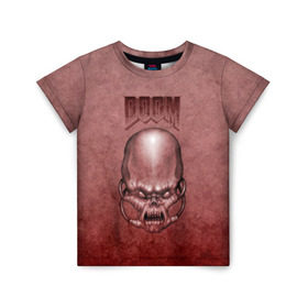 Детская футболка 3D с принтом Демон (Doom classic) в Белгороде, 100% гипоаллергенный полиэфир | прямой крой, круглый вырез горловины, длина до линии бедер, чуть спущенное плечо, ткань немного тянется | розовый | скелет | череп