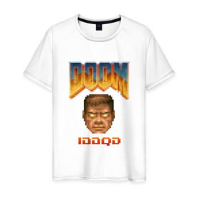 Мужская футболка хлопок с принтом iddqd пиксель-арт в Белгороде, 100% хлопок | прямой крой, круглый вырез горловины, длина до линии бедер, слегка спущенное плечо. | doom | пиксели