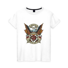 Женская футболка хлопок с принтом Eagles of Death Metal в Белгороде, 100% хлопок | прямой крой, круглый вырез горловины, длина до линии бедер, слегка спущенное плечо | дэтметал | метал | мош | орлы