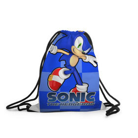 Рюкзак-мешок 3D с принтом Sonic The-Hedgehog в Белгороде, 100% полиэстер | плотность ткани — 200 г/м2, размер — 35 х 45 см; лямки — толстые шнурки, застежка на шнуровке, без карманов и подкладки | Тематика изображения на принте: sega sonic