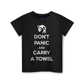Детская футболка хлопок с принтом Dont panic в Белгороде, 100% хлопок | круглый вырез горловины, полуприлегающий силуэт, длина до линии бедер | Тематика изображения на принте: автостопом по галактике