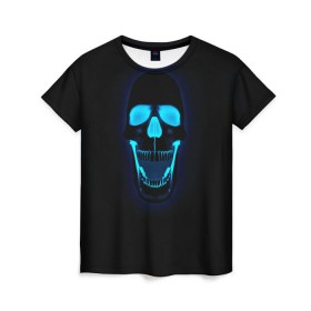Женская футболка 3D с принтом Весёлый череп в Белгороде, 100% полиэфир ( синтетическое хлопкоподобное полотно) | прямой крой, круглый вырез горловины, длина до линии бедер | позитив | прикол | смех | череп | чёрный юмор