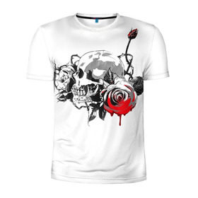 Мужская футболка 3D спортивная с принтом Череп с розами в Белгороде, 100% полиэстер с улучшенными характеристиками | приталенный силуэт, круглая горловина, широкие плечи, сужается к линии бедра | готика | кровь | розы | череп | черно белое | шипы