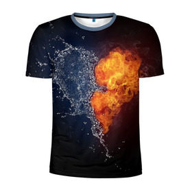 Мужская футболка 3D спортивная с принтом Water and flames heart в Белгороде, 100% полиэстер с улучшенными характеристиками | приталенный силуэт, круглая горловина, широкие плечи, сужается к линии бедра | вода | огонь огонь и вода | пар | прикольное | разное | сердце