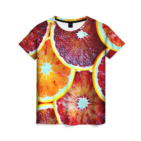 Женская футболка 3D с принтом Цитрус в Белгороде, 100% полиэфир ( синтетическое хлопкоподобное полотно) | прямой крой, круглый вырез горловины, длина до линии бедер | апельсин | фрукты | цитрус