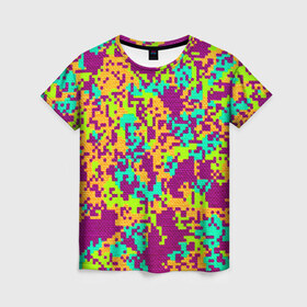 Женская футболка 3D с принтом Пиксели в Белгороде, 100% полиэфир ( синтетическое хлопкоподобное полотно) | прямой крой, круглый вырез горловины, длина до линии бедер | minecraft | new | иллюзии | красный | пиксели