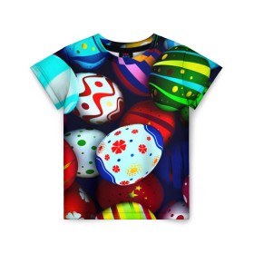 Детская футболка 3D с принтом Пасха в Белгороде, 100% гипоаллергенный полиэфир | прямой крой, круглый вырез горловины, длина до линии бедер, чуть спущенное плечо, ткань немного тянется | Тематика изображения на принте: разноцветный | яйца | яркий