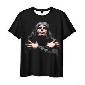 Мужская футболка 3D с принтом Фредди Меркьюри в Белгороде, 100% полиэфир | прямой крой, круглый вырез горловины, длина до линии бедер | freddie mercury | queen. | автор песен | британский | вокалист | певец | рок группа | фредди меркьюри