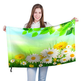 Флаг 3D с принтом Полевая ромашка в Белгороде, 100% полиэстер | плотность ткани — 95 г/м2, размер — 67 х 109 см. Принт наносится с одной стороны | лето | цветы