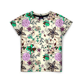 Детская футболка 3D с принтом Цветочный фон в Белгороде, 100% гипоаллергенный полиэфир | прямой крой, круглый вырез горловины, длина до линии бедер, чуть спущенное плечо, ткань немного тянется | flower | весна | девушкам | жен | лето | прикольные | цветы