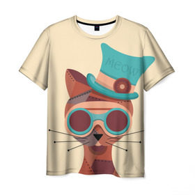 Мужская футболка 3D с принтом Steampunk Cat в Белгороде, 100% полиэфир | прямой крой, круглый вырез горловины, длина до линии бедер | кот | коты | кошки | стимпанк