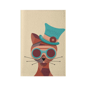 Обложка для паспорта матовая кожа с принтом Steampunk Cat в Белгороде, натуральная матовая кожа | размер 19,3 х 13,7 см; прозрачные пластиковые крепления | Тематика изображения на принте: кот | коты | кошки | стимпанк