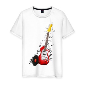 Мужская футболка хлопок с принтом Бас-гитара в Белгороде, 100% хлопок | прямой крой, круглый вырез горловины, длина до линии бедер, слегка спущенное плечо. | musik | transe | гитара | мелодия | музыка | ноты | транс