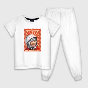 Детская пижама хлопок с принтом Гагарин в Белгороде, 100% хлопок |  брюки и футболка прямого кроя, без карманов, на брюках мягкая резинка на поясе и по низу штанин
 | Тематика изображения на принте: gagarin | гагарин | космонавт | космос | ракета | ссср