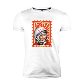 Мужская футболка премиум с принтом Гагарин в Белгороде, 92% хлопок, 8% лайкра | приталенный силуэт, круглый вырез ворота, длина до линии бедра, короткий рукав | gagarin | гагарин | космонавт | космос | ракета | ссср