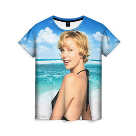 Женская футболка 3D с принтом Шарлиз Терон в Белгороде, 100% полиэфир ( синтетическое хлопкоподобное полотно) | прямой крой, круглый вырез горловины, длина до линии бедер | charlize theron | американская | киноактриса | модель | шарлиз терон