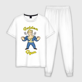 Мужская пижама хлопок с принтом Fallout golden gym в Белгороде, 100% хлопок | брюки и футболка прямого кроя, без карманов, на брюках мягкая резинка на поясе и по низу штанин
 | Тематика изображения на принте: 