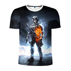 Мужская футболка 3D спортивная с принтом Battlefield в Белгороде, 100% полиэстер с улучшенными характеристиками | приталенный силуэт, круглая горловина, широкие плечи, сужается к линии бедра | Тематика изображения на принте: 3 | battlefield | батла | игра