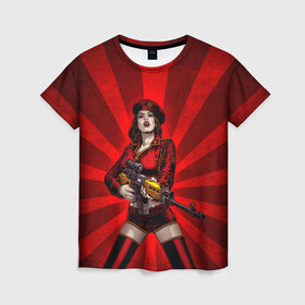 Женская футболка 3D с принтом Red alert в Белгороде, 100% полиэфир ( синтетическое хлопкоподобное полотно) | прямой крой, круглый вырез горловины, длина до линии бедер | девушка | оружие | снайпер | ссср