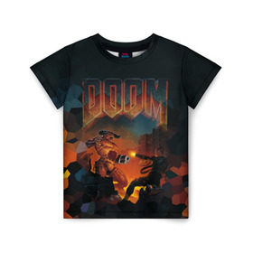 Детская футболка 3D с принтом Doom 2 в Белгороде, 100% гипоаллергенный полиэфир | прямой крой, круглый вырез горловины, длина до линии бедер, чуть спущенное плечо, ткань немного тянется | минотавр