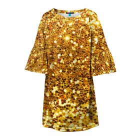 Детское платье 3D с принтом Золотое мерцание в Белгороде, 100% полиэстер | прямой силуэт, чуть расширенный к низу. Круглая горловина, на рукавах — воланы | зеркала | золотая россыпь | золото | золотое | мерцание | свет | яркий