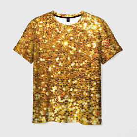 Мужская футболка 3D с принтом Золотое мерцание в Белгороде, 100% полиэфир | прямой крой, круглый вырез горловины, длина до линии бедер | зеркала | золотая россыпь | золото | золотое | мерцание | свет | яркий