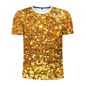 Мужская футболка 3D спортивная с принтом Золотое мерцание в Белгороде, 100% полиэстер с улучшенными характеристиками | приталенный силуэт, круглая горловина, широкие плечи, сужается к линии бедра | зеркала | золотая россыпь | золото | золотое | мерцание | свет | яркий