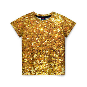 Детская футболка 3D с принтом Золотое мерцание в Белгороде, 100% гипоаллергенный полиэфир | прямой крой, круглый вырез горловины, длина до линии бедер, чуть спущенное плечо, ткань немного тянется | зеркала | золотая россыпь | золото | золотое | мерцание | свет | яркий