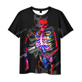 Мужская футболка 3D с принтом Скелет в Белгороде, 100% полиэфир | прямой крой, круглый вырез горловины, длина до линии бедер | bodyart | faceart | helloween | аквагрим | боди арт | бодиарт | замок | ключ | неоновый | свет | сердце | скелет | фейсарт | хэллоуин | череп