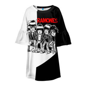 Детское платье 3D с принтом Ramones 1 в Белгороде, 100% полиэстер | прямой силуэт, чуть расширенный к низу. Круглая горловина, на рукавах — воланы | joey ramone | punk | джоуи рамон | панк | рамонез | рамонес