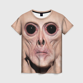 Женская футболка 3D с принтом Пришелец в Белгороде, 100% полиэфир ( синтетическое хлопкоподобное полотно) | прямой крой, круглый вырез горловины, длина до линии бедер | взгляд | вселенная | инопланетянин | космос | пришелец