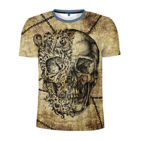 Мужская футболка 3D спортивная с принтом Skull & Chains в Белгороде, 100% полиэстер с улучшенными характеристиками | приталенный силуэт, круглая горловина, широкие плечи, сужается к линии бедра | красивый | крутой | рисунок | узор | цепи | череп