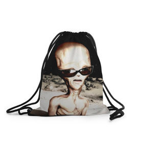 Рюкзак-мешок 3D с принтом Пришелец в Белгороде, 100% полиэстер | плотность ткани — 200 г/м2, размер — 35 х 45 см; лямки — толстые шнурки, застежка на шнуровке, без карманов и подкладки | инопланетянин | космос | очки | пришелец
