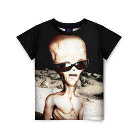 Детская футболка 3D с принтом Пришелец в Белгороде, 100% гипоаллергенный полиэфир | прямой крой, круглый вырез горловины, длина до линии бедер, чуть спущенное плечо, ткань немного тянется | Тематика изображения на принте: инопланетянин | космос | очки | пришелец