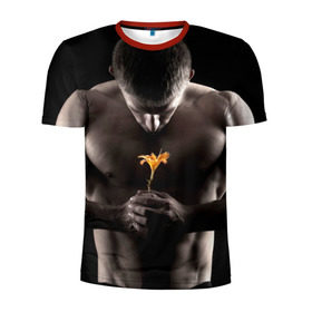 Мужская футболка 3D спортивная с принтом Цветок в Белгороде, 100% полиэстер с улучшенными характеристиками | приталенный силуэт, круглая горловина, широкие плечи, сужается к линии бедра | культурист | мужчина | мышцы | парень | подарок | спортсмен | цветок