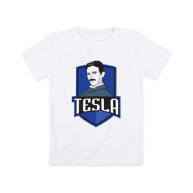 Детская футболка хлопок с принтом Никола Тесла в Белгороде, 100% хлопок | круглый вырез горловины, полуприлегающий силуэт, длина до линии бедер | Тематика изображения на принте: tesla