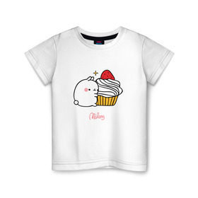 Детская футболка хлопок с принтом Кролик Моланг (кекс) в Белгороде, 100% хлопок | круглый вырез горловины, полуприлегающий силуэт, длина до линии бедер | molang | каваи | кекс | кролик | моланг | няшя