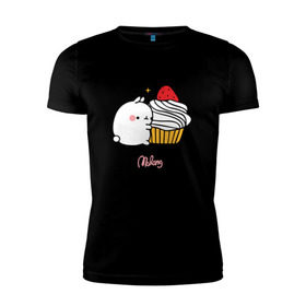 Мужская футболка премиум с принтом Кролик Моланг (кекс) в Белгороде, 92% хлопок, 8% лайкра | приталенный силуэт, круглый вырез ворота, длина до линии бедра, короткий рукав | molang | каваи | кекс | кролик | моланг | няшя