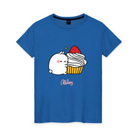 Женская футболка хлопок с принтом Кролик Моланг (кекс) в Белгороде, 100% хлопок | прямой крой, круглый вырез горловины, длина до линии бедер, слегка спущенное плечо | molang | каваи | кекс | кролик | моланг | няшя