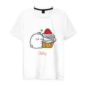 Мужская футболка хлопок с принтом Кролик Моланг (кекс) в Белгороде, 100% хлопок | прямой крой, круглый вырез горловины, длина до линии бедер, слегка спущенное плечо. | molang | каваи | кекс | кролик | моланг | няшя