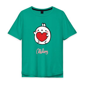 Мужская футболка хлопок Oversize с принтом Кролик Моланг (сердце) в Белгороде, 100% хлопок | свободный крой, круглый ворот, “спинка” длиннее передней части | molang | каваи | кролик | любовь | моланг | сердце