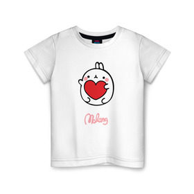 Детская футболка хлопок с принтом Кролик Моланг (сердце) в Белгороде, 100% хлопок | круглый вырез горловины, полуприлегающий силуэт, длина до линии бедер | Тематика изображения на принте: molang | каваи | кролик | любовь | моланг | сердце