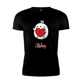 Мужская футболка премиум с принтом Кролик Моланг (сердце) в Белгороде, 92% хлопок, 8% лайкра | приталенный силуэт, круглый вырез ворота, длина до линии бедра, короткий рукав | molang | каваи | кролик | любовь | моланг | сердце