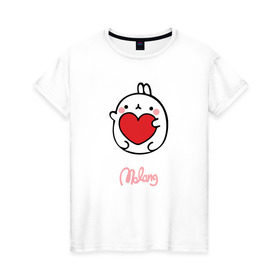 Женская футболка хлопок с принтом Кролик Моланг (сердце) в Белгороде, 100% хлопок | прямой крой, круглый вырез горловины, длина до линии бедер, слегка спущенное плечо | Тематика изображения на принте: molang | каваи | кролик | любовь | моланг | сердце