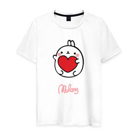 Мужская футболка хлопок с принтом Кролик Моланг (сердце) в Белгороде, 100% хлопок | прямой крой, круглый вырез горловины, длина до линии бедер, слегка спущенное плечо. | molang | каваи | кролик | любовь | моланг | сердце