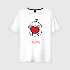 Женская футболка хлопок Oversize с принтом Кролик Моланг (сердце) в Белгороде, 100% хлопок | свободный крой, круглый ворот, спущенный рукав, длина до линии бедер
 | molang | каваи | кролик | любовь | моланг | сердце